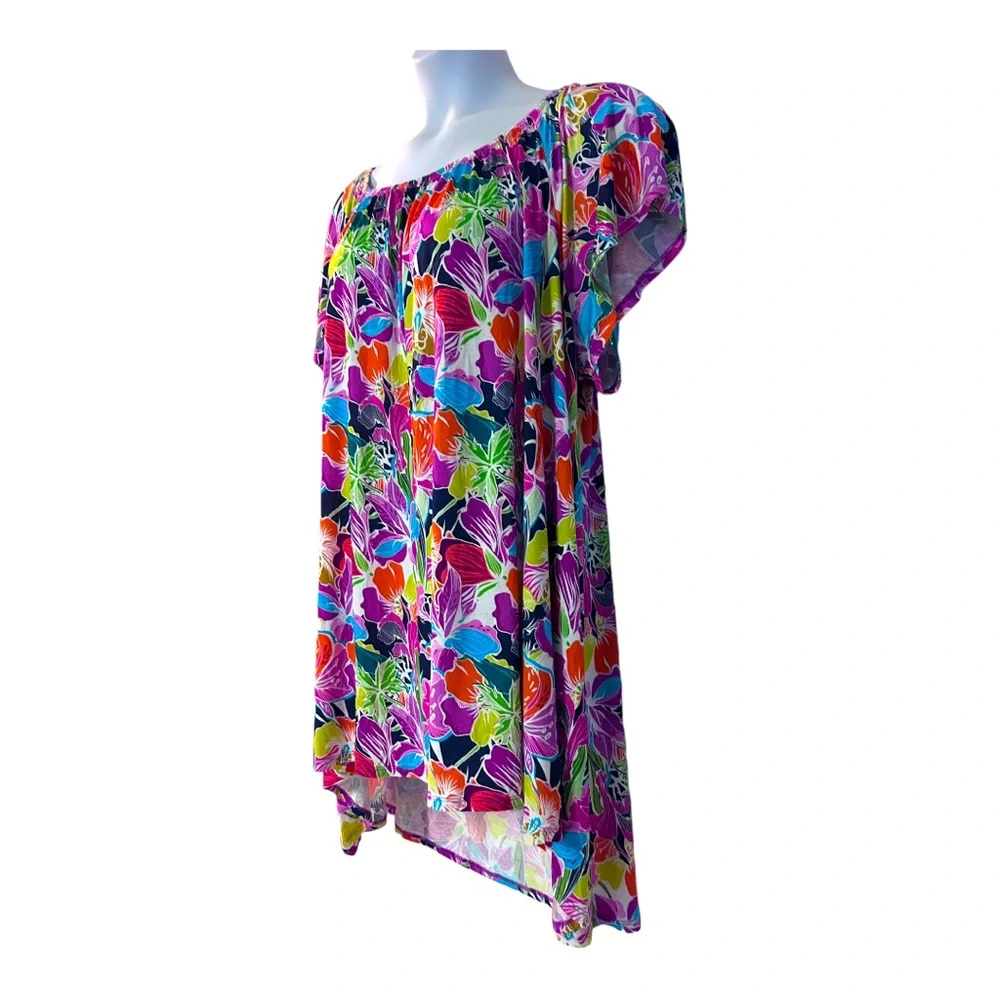 Midnight Velvet Tropical Floral High Low Tunic Casual Office Casual Knit Top - Picture 7 of 13